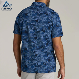 เสื้อโปโลชายพิมพ์ลายคุณภาพสูงแบบกำหนดเอง เสื้อโปโลลำลองฤดูร้อนลายต้นปาล์มสีน้ำเงิน แขนสั้น ระบายอากาศได้ดี เสื้อโปโลชายสำหรับเล่นกอล์ฟ - Product Image 3