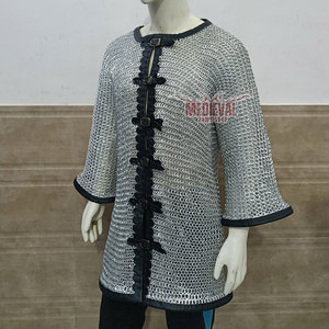Medieval Aluminum Chainmail Shirt Half Sleeve 9mm Flat Riveted <b>Rings</b> Leather Trim Renaissance Fair Handmade Costume - Product Image 4