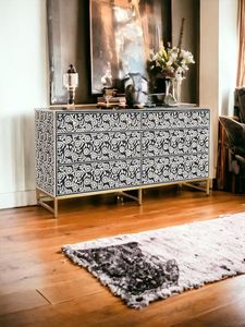 Commode contemporaine en os incrusté, meuble de luxe fait main avec incrustations détaillées et un grand espace de rangement - Product Image 6