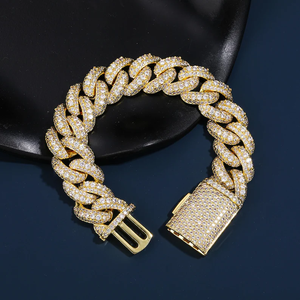 Bracelet unisexe en or massif 18 carats avec pierres naturelles et diamants, micro-pavé, taille radiant, style hip-hop, fermoir à verrou, pour usage quotidien, cadeau - Product Image 4