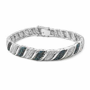 JEWELSPAARK Pulsera de tenis de moda de plata de ley con diamantes naturales de corte azul blanco de 4.60 ct para mujer, 7 pulgadas, de primera calidad - Product Image 1