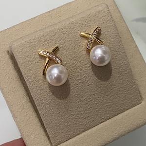 Pendientes de Perlas de Agua Dulce de Zhuji Queen, Nuevo Estilo, 8-9 mm, Plata S925 con Incrustaciones de Circonita, Pendientes de Perlas de Agua Dulce Blancas - Product Image 1