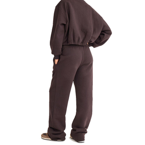 Conjunto Deportivo de Felpa para Mujer, Color Sólido, Corte Holgado, Pantalones y Chaqueta Largos, Cuello Mao, Ropa Casual - Product Image 2