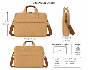 AMANI Jute Laptop Briefcase Business Classic Shoulder <b>Bag</b> Handle Closure Eco-Friendly <b>College</b> Fashionable Protective Laptops - Product Image 2