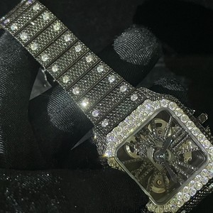 Montre mécanique en acier inoxydable noir avec moissanite, édition limitée de luxe, artisanale, unisexe, classique, hip-hop, bijoux d'art - Product Image 2
