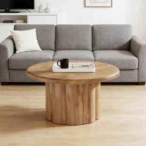 Tavolino da Caffè Rotondo in Stile Moderno con Base Scanalata per Soggiorno - Product Image 2