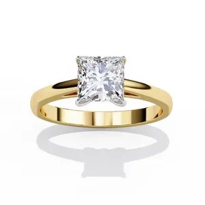 Anillo Solitario Cuadrado de Diamante Cultivado en Laboratorio de 1.5ct con Corte V y Cuatro Garras, Banda Delgada, Joyería de Compromiso en Tono Dorado Personalizado - Product Image 3