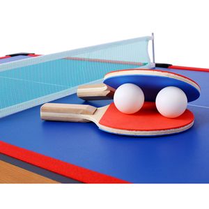 Tavolo Multigioco 5-in-1 Marrone/Rosso con Biliardo, Hockey da Tavolo, Calcio Balilla, Ping Pong e Basket - Product Image 1