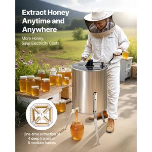 Estrattore di Miele Manuale a 4/8 Telai con Coperchio Trasparente, Tamburo in Acciaio Inossidabile, Ingranaggio Rotante e Funzione di Regolazione Altezza per Fattoria - Product Image 2