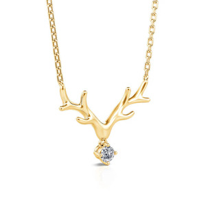 Collier pendentif en or jaune 14 carats avec diamant de laboratoire en forme de bois de cerf - Product Image 1
