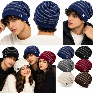 Wholesale 100% Acrylic Custom Striped Beanie Knit <b>Winter</b> <b>Cap</b> with Embroidered Logo Unisex Slouch Hat Private Label Streetwear - Product Image 5