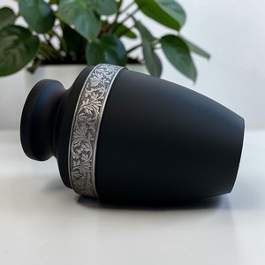 Black Aluminum Cremation Urn with Engraved Silver Band | Elegant <b>Memorial</b> <b>Keepsake</b> Urn - Product Image 6