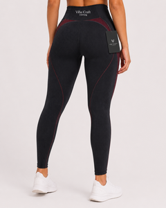 Leggings côtelés taille haute Vibe Craft, longueur intégrale, noir et vert, sportifs, extensibles, respirants, compressifs, vêtements de sport pour femmes - Product Image 4