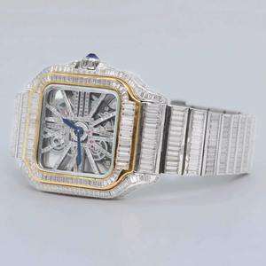 Nouvelle montre pour homme avec diamants taille baguette, cadran squelette, or blanc, argent, moissanite, montre de luxe sertie de diamants - Product Image 2