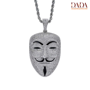 Iced out <b>Guy</b> Fawkes Mask Pendant Necklace Hip Hop Jewelry for Men Custom Mask Pendant with <b>Rope</b> Chain Streetwear Fashion Jewelry - Product Image 1