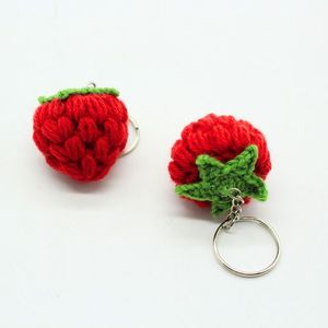 Handmade Crochet Strawberry Keychain, Soft Plush 3D <b>Bag</b> <b>Charm</b> Knitted Fruit Pendant for Backpack - Product Image 3