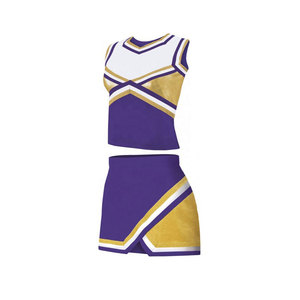 Purple Gold White Cheerleader Uniform With Cross Design Top And Skirt Set - Product Image 1