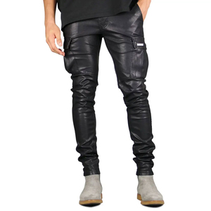 Pantalones de Cuero Vacuno Marrón de Alta Calidad para Hombre, Estilo Urbano, Colores Personalizados, Cintura Media, Corte Recto, Precio al por Mayor - Product Image 5