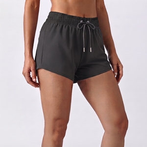 Shorts de sport tricotés taille haute couleur unie pour femme, respirants, séchage rapide, avec cordon de serrage, coupe régulière, en Spandex - Product Image 3