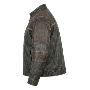 Distressed Vintage <b>Leather</b> <b>Jacket</b> <b>Brown</b> Charcoal Yoke <b>Mens</b> Custom Riding Coat Real Cowhide Outerwear Wholesale Factory Exporter - Product Image 4