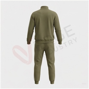 Conjunto Deportivo para Hombre en Verde Oliva, Manga Larga, Cuello Alto, Cierre Frontal con Cremallera, Color Sólido, Transpirable, Corte Regular, Ropa Casual de Otoño - Product Image 2