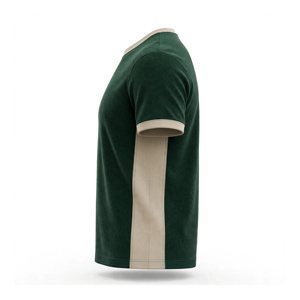 T-shirt vert à manches courtes pour homme, col rond, couleur unie, coupe oversize, tricoté, avec bordure contrastante, 100 % coton écologique 320g - Product Image 4