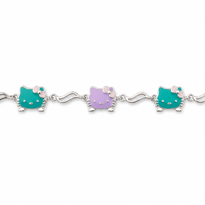 925 Sterling Silver Cartoon Cat <b>Anklet</b> with Color Enamel Accents High Polish Cute Animal Style Jewelry for Girls Kids Daily Wear - Product Image 3