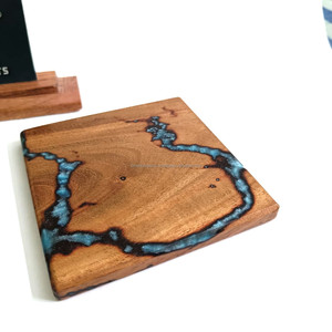 Luxury Resin Wood Coasters Set with Holder Handmade Epoxy Wooden Drink Coasters Tabletop Coffee Tea <b>Cup</b> <b>Mat</b> Home Decor - Product Image 3