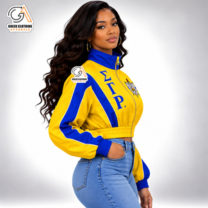 Chaqueta Bomber con Letras Griegas Sigma Gamma Rho SGRho para Mujer, con un Solo Botón, Bloques de Color, Cuello Alto, Ropa de Sororidad, Ecológica - Product Image 3