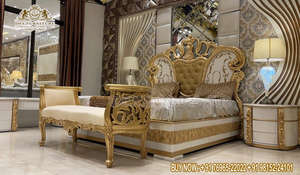 Camas de Madera de Teca de Calidad Real y Premium, Elegante Cama Moderna Blanca con Detalles Dorados, Cama King Size Tradicionalmente Tallada, Canadá - Product Image 4