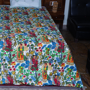 Printed Cotton Kantha Quilt <b>Bedspread</b> Handmade Floral Bed Quilt Portable Throw for Autumn and Winter - Product Image 6