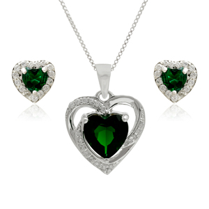 Conjunto de Collar y Pendientes de Plata de Ley 925 con Corazón Verde y Circonita Cúbica, Elegante Joyería para Novia, Boda, Compromiso, Regalo para Mujer - Product Image 4