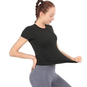 Camiseta elástica para mujer para ropa de gimnasio, camiseta ajustada para correr, estampado informal de algodón 100%, estampado Digital, diseños OEM no tejidos - Product Image 4
