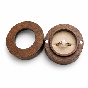 WEWOOD Wooden <b>Ring</b> <b>Box</b> Round Lid Elegant Jewelry Storage Case with Velvet Insert for <b>Rings</b> - Product Image 5