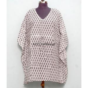 Vestido Kaftán Midi Ecológico de Algodón con Estampado Floral Indio, Cuello en V, Ajustado al Cuerpo, para Primavera/Verano, para Mamás, Ropa de Playa, Ropa de Dormir, Informal - Product Image 1