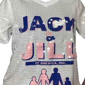 Jack and Jill Family <b>Sequin</b> <b>Top</b> Women Short Sleeve Gray T-Shirt Custom Greek Inspired Bling Casual Fashion Apparel - Product Image 3