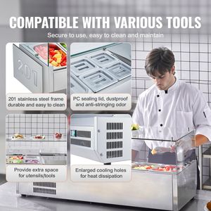 Stazione refrigerata da banco per preparazione condimenti da 135 W con vaschette da 2 1/3 e 4 1/6 in acciaio inox 304 per conservazione e servizio condimenti - Product Image 6