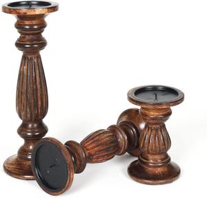 Ensemble de 3 bougeoirs artisanaux en bois de manguier, supports décoratifs en bois pour bougies pilier, pour fêtes de Noël, mariages et décoration intérieure - Product Image 6