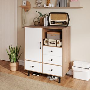 Credenza Moderna Stile Mid-Century con 4 Cassetti, Mobile Buffet Ecologico in Vetro Naturale per Sala da Pranzo e Soggiorno - Product Image 6
