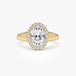 Bague de fiançailles en or jaune avec diamant taille ovale, style classique pour femme, design halo - Product Image 1