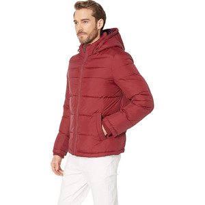 Chaqueta Acolchada Roja con Capucha para Hombre, Cierre de Cremallera, Resistente al Viento, Ropa de Invierno Informal, Corte Regular, Relleno de Poliéster - Product Image 3