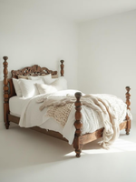 Lit double en bois massif de style américain de luxe, vintage français, simple et rustique, 1,8 m, en cuir, pour chambre principale