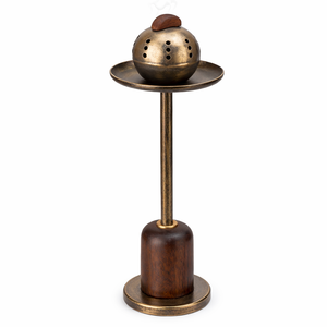 Quemador de incienso metálico con base de madera natural, difusor de aromaterapia para uso doméstico, decoración para todas las estaciones, decoración para Ramadán y Eid. - Product Image 1