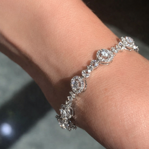 Vintage 7' Inch Long Tennis Wedding Bracelet 7 Carat Round Cut VVS1 <b>Gold</b> <b>Plated</b> Silver IGI Certified - Product Image 3