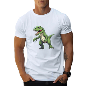 T-shirt vert pour homme avec imprimé dinosaure de dessin animé, col rond, manches courtes, jersey décontracté, coupe classique, logo sur le devant - Product Image 5