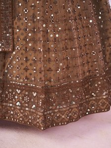 Lehenga Choli clásico marrón bordado con red, largo hasta el suelo, con Dupatta y lentejuelas, estilo A-Line, para bodas y fiestas, para mujer - Product Image 5