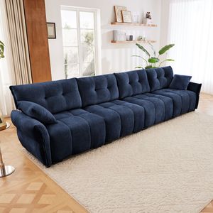 Divano Moderno a 4 Posti in Ciniglia Premium con Struttura in Legno Massello e Cuscini ad Alta Resilienza per Soggiorni, Uffici e Sale Relax - Product Image 1