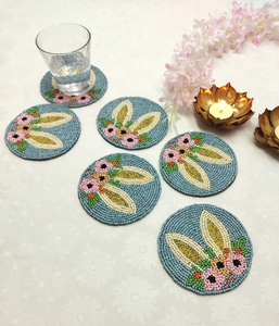 Handmade Bunny Ears With Flowers Round Beaded Coaster - Set of 6 by Creative Art Zone - Product Image 4