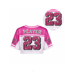 On‑trend Premium Custom Graphic Bling <b>Rhinestone</b> Cropped <b>Top</b> Women American Football Jersey Drop Shoulder Y2K Glam Soccer Shirt - Product Image 4