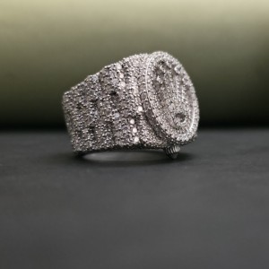 Bague de fiançailles tendance en forme de couronne entièrement sertie de pierres, certifiée IGI, plaquée or 14 carats, en acier inoxydable, moissanite 13,12 CT - Product Image 3